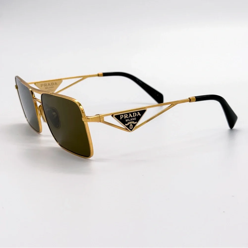 NEW PRADA SPR A52 15N01T SQUARE GOLD PRA52S 15N01T WOMEN PR A52S SUNGLASSES